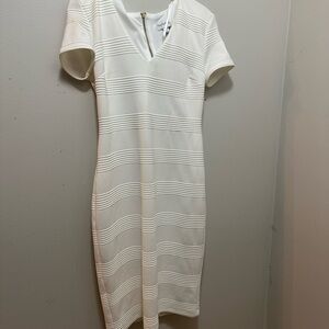 Premier White Sheath Mini Dress V-Neck Short Sleeve